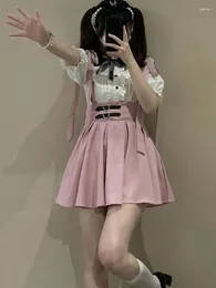 Kjolar japanska lolita hög midja mini suspender kjol kvinnor y2k estetiska söta solid streetwear gothic jk saia feminina harajuku jupe