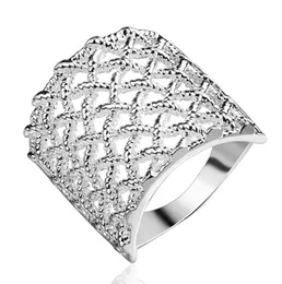 Zupełnie nowe platowane srebrne siatki Pierścień DJSR543 US rozmiar 8 Projekt mody unisex 925 Silver Plate Band Pierścienie Biżuteria 5255399