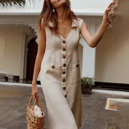 M XL bawełniana lniana sukienka dla kobiet 2024 Letnia swoboda luźna plaża Sundress midi spódnica żeńska sali świąteczna maxi vestido szata 240416