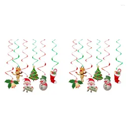 Flores decorativas Afbc 2 Set Christmas Spiral Teto pendurado no Papai Noel Elk Bell Swirl Banner Party Home Room Decoração