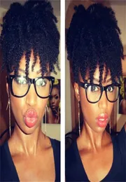 Kısa Afro At kuyruğu Saç parçaları 4c Coilil Curly Midye Kuyruğu Çizme Saç Uzantıları Kinky Puff Updo Bun Jet Black5750418