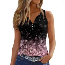 Tanques femininos 2024 Charming Camisole Womens Tank Tampo V Pescoço Floral Impresso Casual Flowy Summer Sleesess Deep Later Cut Tops para mulheres