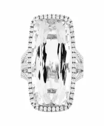 Антикварный 925 серебряное кольцо с стерлингом с большим прямоугольником белый топаз драгоценный камень женский камень для женщин -вечеринка по размеру 5121253209