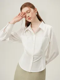 Blusas femininas fsle francês elegante e elegante cintura camisa branca para mulheres primavera 2024 chic design shense top shirts fêmea 24fs11230