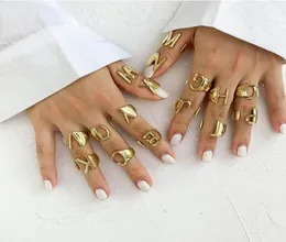 Hollow Az litera złota kolorowy metal regulowany pierścień otwierający Imię alfabet żeńska impreza spersonalizowana biżuteria imprezowa shu328169509
