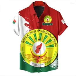 Camisas casuais masculinas Madagascar Flag mapa 3d Manga curta impressa para homens roupas nacionais emblemas praia blausas masculinas top