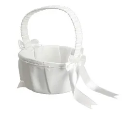 WholeFashionBeautiful Ivory Bow Wedding Ceremony Party Love Case Satin Flower Girl Basket E5M18021603