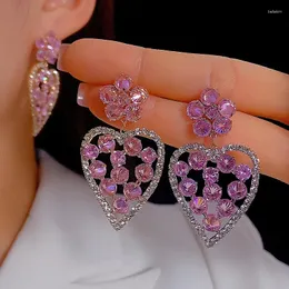 Dangle Küpeler Xuye Kore Moda Tatlı Pembe Kristal Kalp Kadın Marka Tasarım İfadesi Düğün Takı