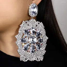 dangle earrings stonefans誇張された大きな花の吊り宝石女性のためのファッションショープロム特大のラインストーンギフト