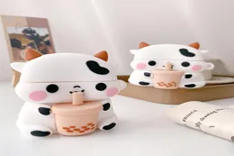 Cute For AirPods 1 2 Pro Case Cartoon 3D Cow Cattle Milk Tea Box Soft Silicone Wireless Bluetooth Earphone Protect Cover Animal6997269