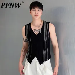 Tops cerebbe maschile pfnw giubbotto per maglieria coreano Contrasto di moda Color bottone cardigan sottile semplice maschio senza maniche in maglia Spring 9C4963
