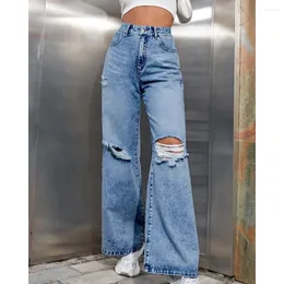 Frauen Jeans Weitbein Femme Destgierte hohe Taille Sommer Frauen lässig Hohlloch stilvolle Hosen Streetwear Y2K Pant