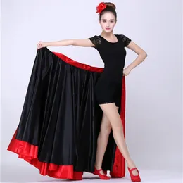 Bühnenbekleidung Lady 2 Seiten Performance Tanztuch Frauen rot schwarz Hakenschleife Spanisch Flamenco Rock plus Größe weibliche Mädchen Satin Kleid 110 cm