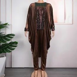 Roupas étnicas Veludo muçulmano Africano Autumn Winter 2 peças Conjunto de mulheres de alta qualidade Mulheres da moda