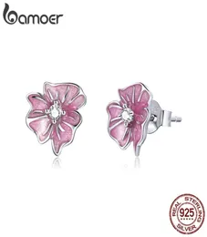 Brincos de flor de esmalte de prata 925 Brincho de prata Sterling Blossoming para mulheres Presente de jóias BSE471 2106168632614