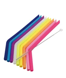 High Qyality 254 cm Reutilizável BPA Silicone Palra Conjunto de palha de silicone flexível Torda reta com pincel de limpeza8439656