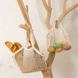 Storage Bags Short Handle Net Tote Reusable Canvas Long Bolsas De Compra Vegetable Bag Grocery Fruit Foldable Cotton