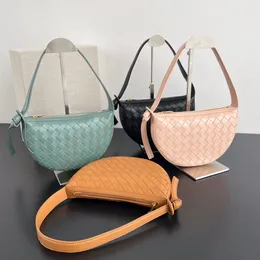 Senaste 2024 Mini Sunrise Shoulder Bag Luxury Designer Knut mjuk äkta läderhandväska Guldfinish Flat Pocket Crossbody Bag dragkedjad stängning Tygväska Toppkvalitet