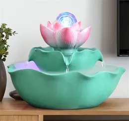 Lotus Water Fountain Ornaments Office Desktop Feng Shui Waterscape Crafts with earrance Led Light Ball Wedding Gifts Home Decor5766536