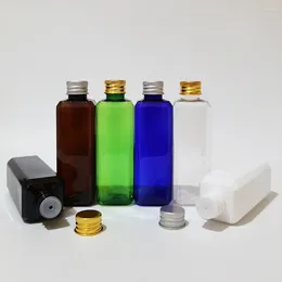 Bottiglie di stoccaggio 50pcs da 100 ml quadrati neri con cabina in alluminio Coperchio superiore contenitori riempibili 3,4 once di acqua per la cura della pelle vuota