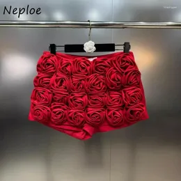 Skirts Neploe 2024 Spring 3D Flower Y2k Grunge Natural Waist Faldas Mujer Slim Fit Bodycon Shorts Skirt For Women