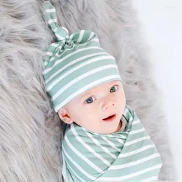 Одеяла 85x85cm Swaddle Одеяло, мальчик, рожденный зеленый полосатый узел, узел турбан, 2 часа, набор для младенца, пеленание