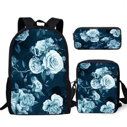 Backpack Yikeluo White Peony Flower 3D Printing Youth Notebook Borsa Student Text Libro di testo con custodia a matita a messaggeri casual con cerniera casual