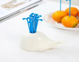 Fruit Fork Cute Beluga Whale Cartoon Children Cake Tort Desser Food Animal Forks Degustacja przystawki Wybiera wykałaczki Bento Lunches7662447