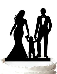 Family Cake Topper Bride i pan młody z ich uroczym synem Silhouette Wedding Cake Topper37 Kolor dla opcji 9743072