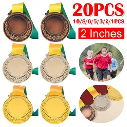 1-20pcs 2 بوصة ميدالية جائزة الذهب الفضية برونزية مع جائزة ميدالية جائزة الفائز بشريط الرقبة لعضوية الأطفال الرياضية 240422