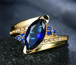 Alyans Blaike Retro Koyu Mavi Kübik Zirkonya Parmak Yüzük Kadınlar için Nişan Sarı Altın Dolu Doğum Taşı Müte Mücevherleri1385606