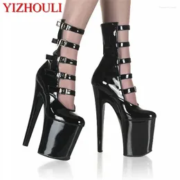 Dance Shoes Roman Style Round Head Stiletto Heel 20 Cm High Heels Cavaliers Club Personality Ankle Boots Model Pole Performance Shoe