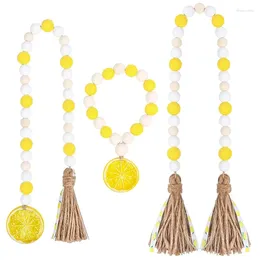 Figuras decorativas 3 peças Garland de cordão de madeira com borlas de decoração de casa temática Fazenda para a parede de mesa de bandeja em camadas