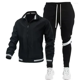 Herrspår 2024 Spring and Autumn Season Street Running Sports Trend Fashion Casual Jacket Spliced ​​Print Long Sleeve Set