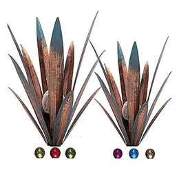 2 PCS LED Metal Agave Sculpture Decoration Vintage Country Handpainted DIY Home Garden Courtyard Lawn 240429