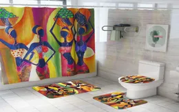 Cilected 4pcsset Exotic Style Duschvorhang Teppich Badezimmer Wasserdichte Vorhang Toilettensitz Kissen Slipteppich mit 12 Hooks4060900