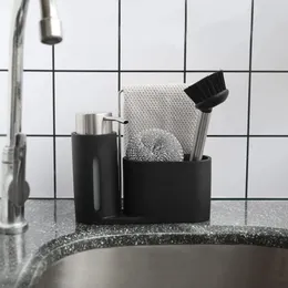 Liquid Soap Dispenser Multi-Function Chen Cleaning Steel Ball Dishwashing Brush Rag Storage Holder Caddy For Sink Countertop