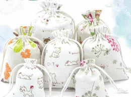 3SIZES FLORAL ORIGINAL LINEN BAG TACHSTRING WeddingChristmas Packaging Pouchs Presentväskor Små smycken Sachet Mini Jute Bags3032006