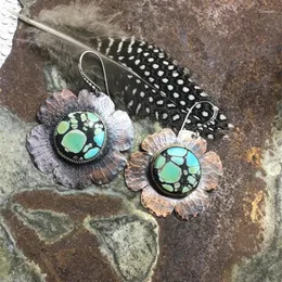 Dangle Earrings Vintage Old Antique Flower Ethnic For Women With Faux Green Turquoise Fashion Design