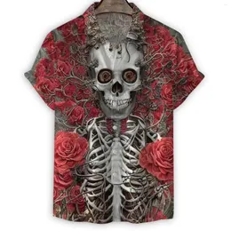 Męskie koszule 2024 Summer Europe and the United States Shirt Fashion Trend 3D Skull Rose Print Top