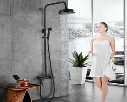 Black Bronze Bathroom Shower Sets 8 Brass Rainfall Head Tub Spout Bath Wall Mounted faucet7595864