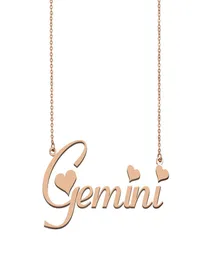 Gemini namn halsband hänge för kvinnor flickor födelsedag gåva anpassad typskylt barn vänner smycken 18k guld pläterad rostfri ST6196745