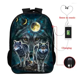 Backpack Gunny Gunge 3D School Bags meninos meninos ACUARELA ANIMENTOS IMPRESSÃO USB RACAS DE ESCOLA INSBRA