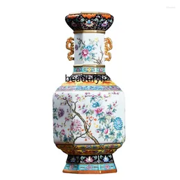 Vases Jingdezhen Ceramics Vase Enamel Binaural Porcelain Bottle Light Luxury High-End Home Living Room Decoration Ornaments