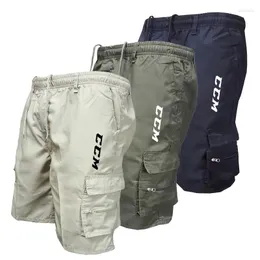 Shorts masculinos tendências masculinas para fora do ar livre da cintura elástica da cintura de moda de moda de moda de ciclismo de vários bolsos soltos na altura do joelho