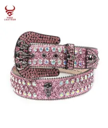 Wtern Rhinton Belts Strap Women Colorful Studded Skull Bling Fashion Pink BeltSimon1275645