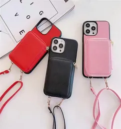 Crossbody zinciri vintage deri telefon kasası için iPhone 13 12 11 Pro Max Ayarlanabilir Kirap Halat Çift Kart Yuvaları Fermuar Cüzdan CLUTC9171117