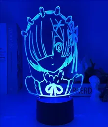 Keychains relife i en annan värld än Zero Stand Model Desktop Decor Kawaii Ram Rem Akrylfigurer Led Night Light Otaku CO4290509