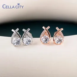 أقراط متدلية Cellacity Silver Silver 925 Fine Jewelry Round Zircon Rose Gold Color Color for Women Charm Ear-Studs Gift Female