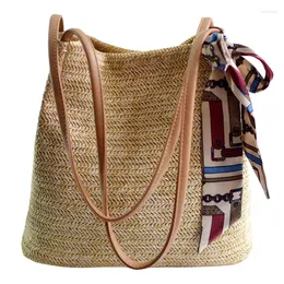 Shoulder Bags Bohemian Summer Silk Scarf Beach Straw Handbag Women Holiday Style Woven One-Shoulder Bag